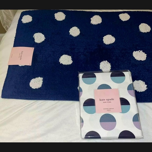 🎉HP🎉New Kate Spade Dot Shower Curtain + Kate Spade Navy Dot Bath Rug Set⚪️ - Picture 2 of 8